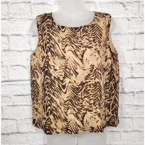 Coldwater Creek Sleeveless Silk Blouse Womens Size Medium 100% Silk Animal Print
